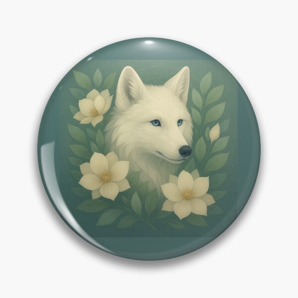 Artikelvorschau, Arctic Wolf Blossom Spirit – Zarte florale geometrische Wildtierkunst entworfen und verkauft von GeoWild Designs.
