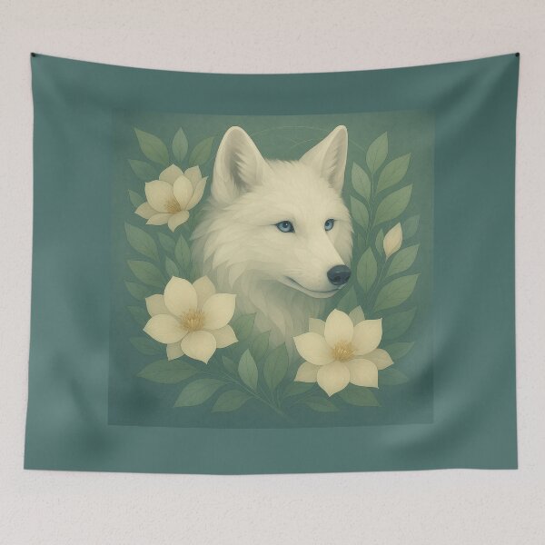 Item preview, Arctic Wolf Blossom Spirit – Soft Floral Geometric Wildlife Art designed and sold by GeoWild Designs.