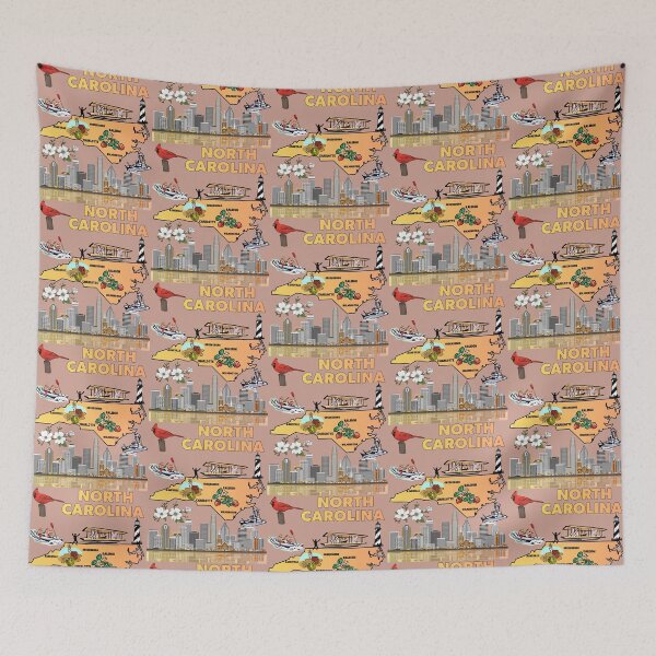 Item preview, North Carolina Pride, Vintage State Map with Cardinal & Dogwood designed and sold by mashmosh.