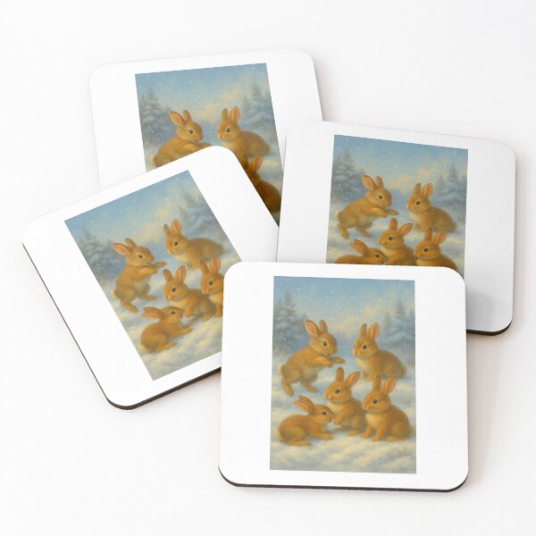 Item preview, Rabbits playing in winter – Realistic animal illustration designed and sold by Cleveralltag.