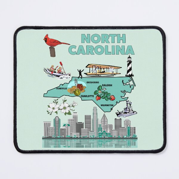 Item preview, North Carolina, State Map & Iconic Landmarks Tee designed and sold by mashmosh.