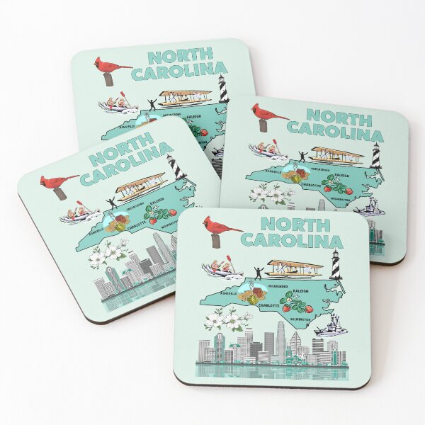 Item preview, North Carolina, State Map & Iconic Landmarks Tee designed and sold by mashmosh.