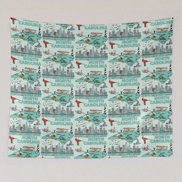 Item preview, North Carolina, State Map & Iconic Landmarks Tee designed and sold by mashmosh.