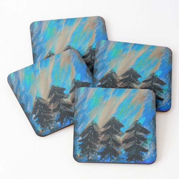 Item preview, Northern Lights Forest – Vibrant Night Sky Acrylic Painting designed and sold by MadeInNapTime.