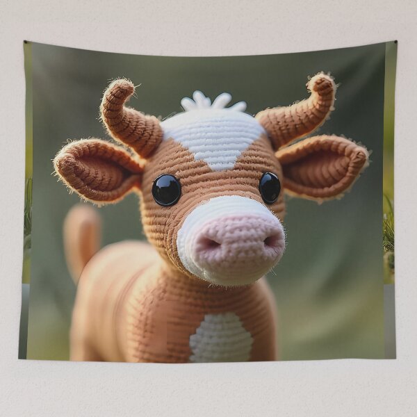 Item preview, Crocheted cow in a green meadow designed and sold by Mianku | Für das Leben.