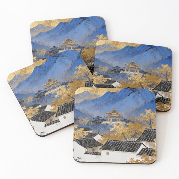 Item preview, Majestic Blue Mountains and Golden Village Landscape designed and sold by zzz888.