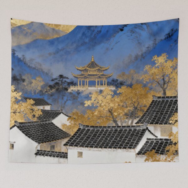 Item preview, Majestic Blue Mountains and Golden Village Landscape designed and sold by zzz888.