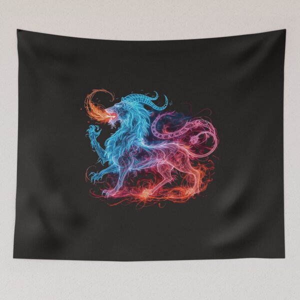 Item preview, Neon Chimera Lion Mythical Creature Fire & Ice Glow Art designed and sold by TitanRN.