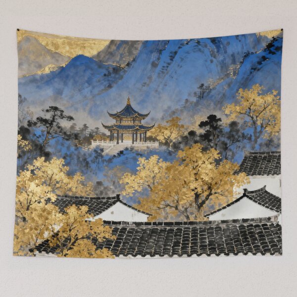Item preview, Majestic Blue Mountains and Golden Pavilion Landscape designed and sold by zzz888.