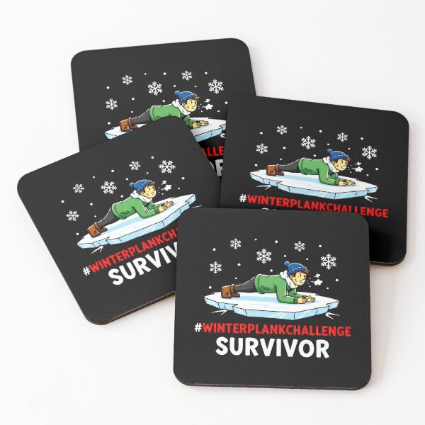 Item preview, Winter Plank Challenge Survivor Design with Floating Ice and Shivering Cartoon Character designed and sold by SplashTastic.