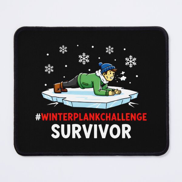 Item preview, Winter Plank Challenge Survivor Design with Floating Ice and Shivering Cartoon Character designed and sold by SplashTastic.