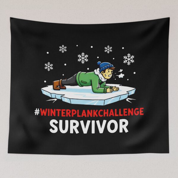 Item preview, Winter Plank Challenge Survivor Design with Floating Ice and Shivering Cartoon Character designed and sold by SplashTastic.