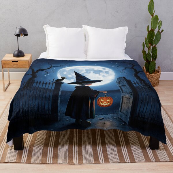 Item preview, Moonlit Halloween Path – Little Witch & Black Cat Art Print designed and sold by Whimsical Hug.