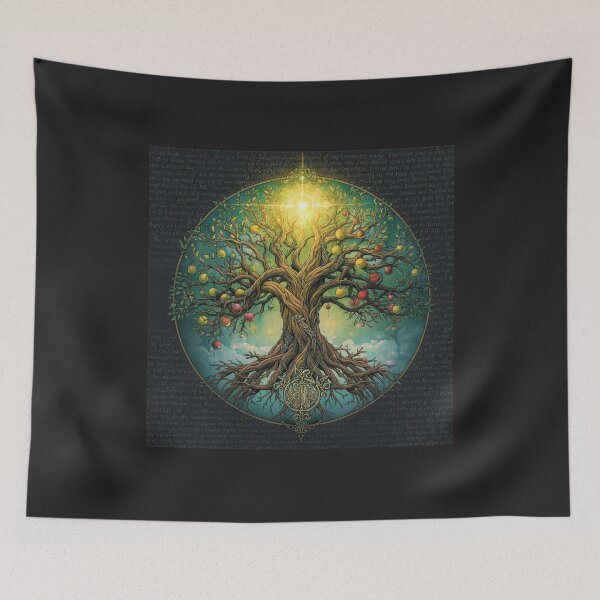 Item preview, Yggdrasil Tree of Life Golden Sun Norse Celtic Wall Art designed and sold by TitanRN.