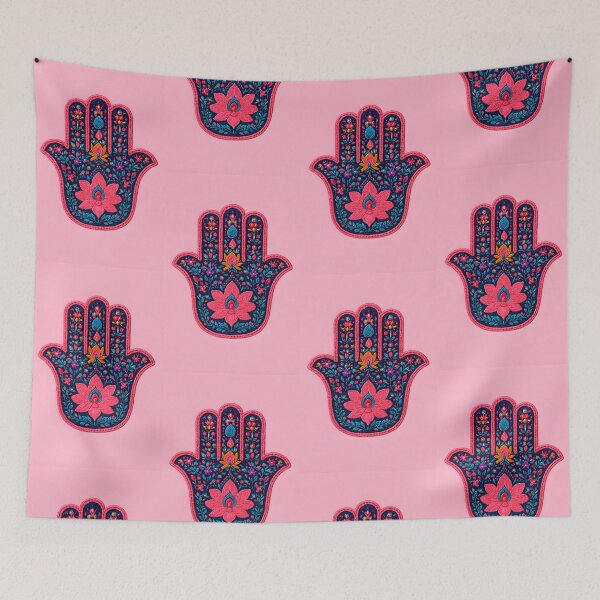 Item preview, Blush Pink Hamsa Lotus | Embroidered Boho Symbol | Floral Mystic Design designed and sold by ClaraToneStudio.