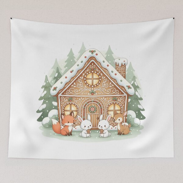 Item preview, Woodland Animals Gingerbread House Sticker - Cute Fox Bunny Deer Christmas Cookie Decal designed and sold by ZyxDes.
