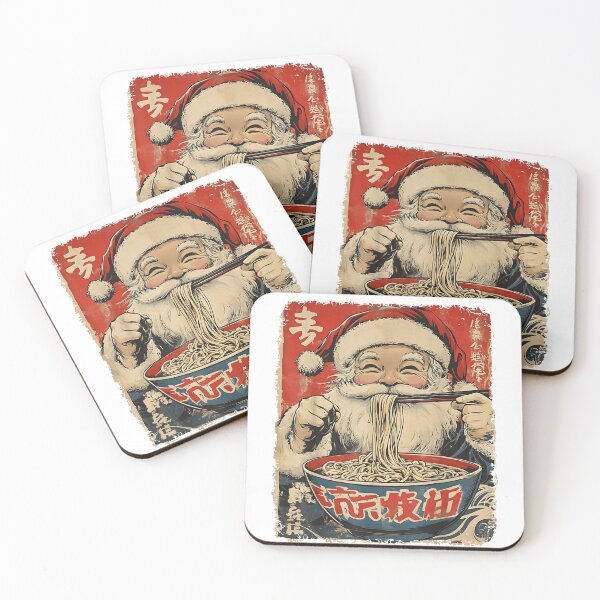 Item preview, Jolly Santa Claus Enjoying Giant Bowl of Hot Ramen Noodles Vintage Art designed and sold by RannaHile.