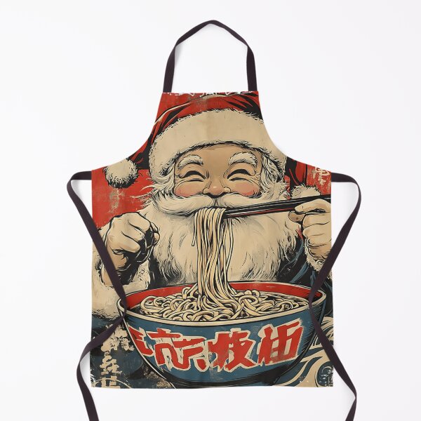 Item preview, Jolly Santa Claus Enjoying Giant Bowl of Hot Ramen Noodles Vintage Art designed and sold by RannaHile.