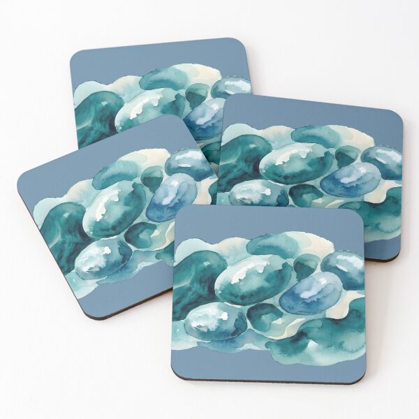 Item preview, Biomorphic Serenity - Watercolor River Rocks in Deep Teal designed and sold by JoMoPrints.