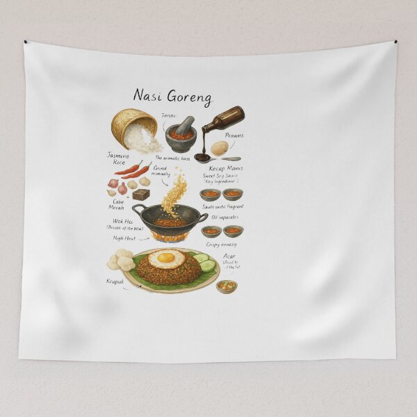 Item preview, Nasi Goreng (Indonesian Fried Rice) v2 Recipe Teeshirt | Classic Hot Dish | Cookbook | Hand-drawn Recipe Shirt | Fine Dining designed and sold by fishnsteve.