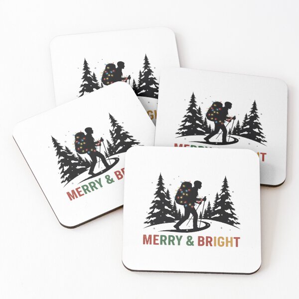 Item preview, Merry & Bright Festive Hiker T-Shirt - Snowy Mountain Silhouette Trail Lights Tee designed and sold by ZyxDes.