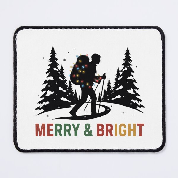 Item preview, Merry & Bright Festive Hiker T-Shirt - Snowy Mountain Silhouette Trail Lights Tee designed and sold by ZyxDes.