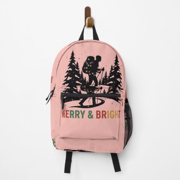 Item preview, Merry & Bright Festive Hiker T-Shirt - Snowy Mountain Silhouette Trail Lights Tee designed and sold by ZyxDes.
