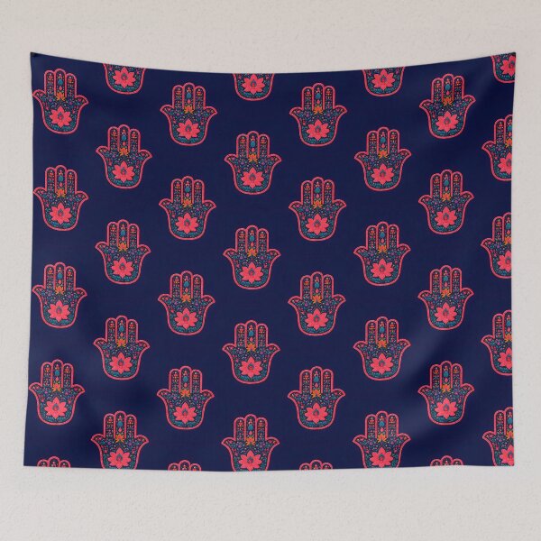 Item preview, Navy Hamsa Lotus | Embroidered Boho Symbol | Mystic Floral Design designed and sold by ClaraToneStudio.