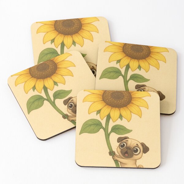 Item preview, Tiny Pug and Giant Sunflower – Cute Whimsical Dog designed and sold by Darlin8888.