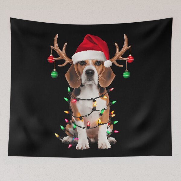 Item preview, Adorable Beagle Dog Tangles in Colorful Christmas Lights and Antlers designed and sold by HuserPiri.