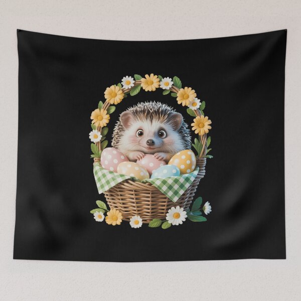 Item preview, Happy Easter Day - Hedgehog Sitting Inside A Woven Basket designed and sold by VENOM0RIOT.