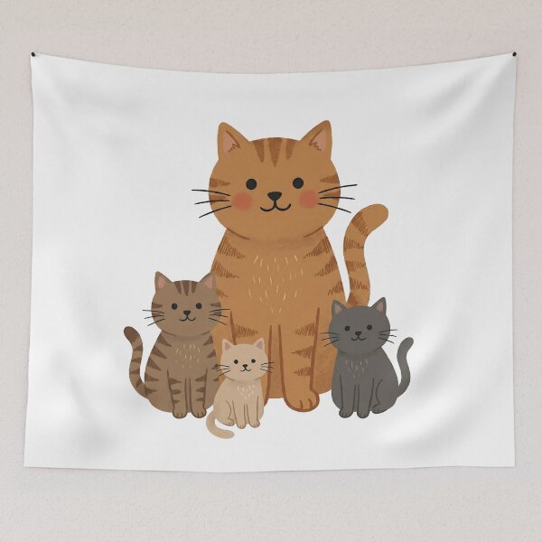 Item preview, Cute Cat Family Portrait - Ginger Tabby and Friends Illustration designed and sold by Patcha..