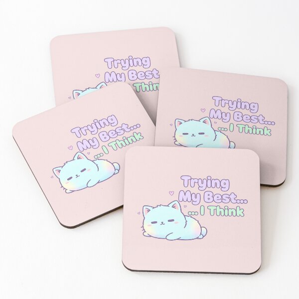 Item preview, Pastelowy Uroczy Kot – „Trying My Best” Kawaii Motivation Art designed and sold by Artadria.