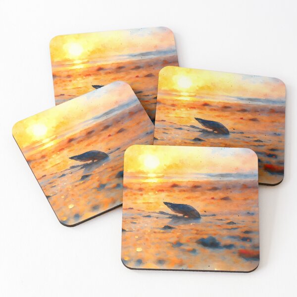 Item preview, Watercolor Sunset Seascape – Abstract Ocean & Golden Sky Art by M.A.L.K designed and sold by M.ALK.Watercolor.