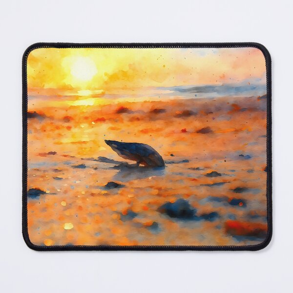 Item preview, Watercolor Sunset Seascape – Abstract Ocean & Golden Sky Art by M.A.L.K designed and sold by M.ALK.Watercolor.