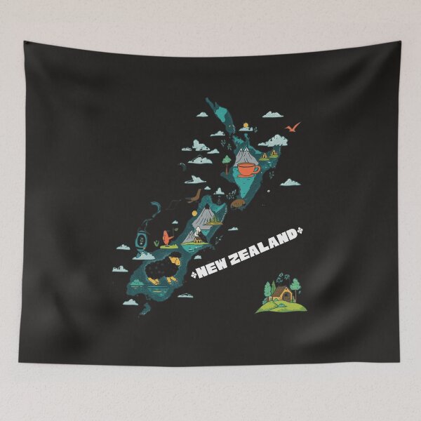 Item preview, Cute Illustrated Map of New Zealand - Kiwi Travel Art designed and sold by TitanRN.