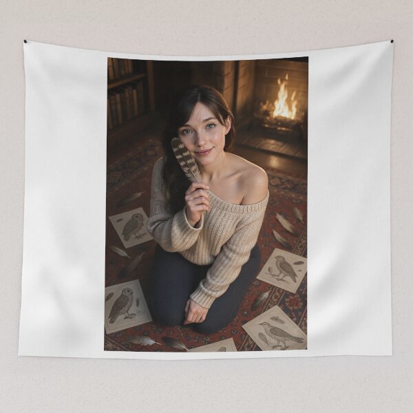 Item preview, Brunett in knit sweater bird feather undefined designed and sold by CathryneDelamort.