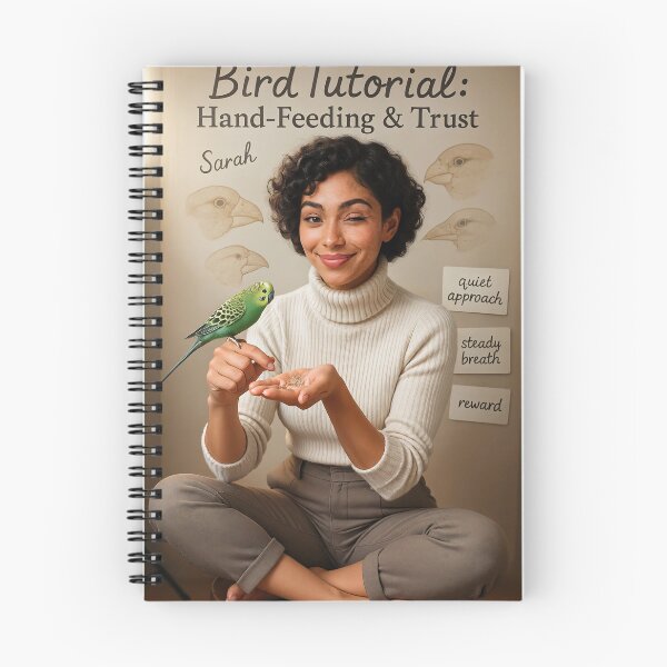 Item preview, Sarah in cream turtleneck hand feeding parakeet designed and sold by CathryneDelamort.