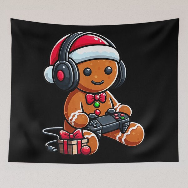 Item preview, Cute Gingerbread Man Gamer Wearing Headphones and Playing Video Games designed and sold by StuZabine.