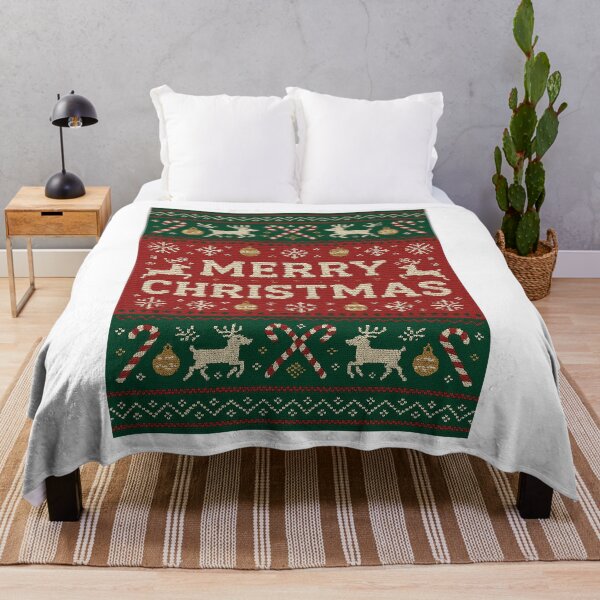 Item preview, Vintage Red and Green Faux Knit Christmas Pattern designed and sold by RedCircleArt.