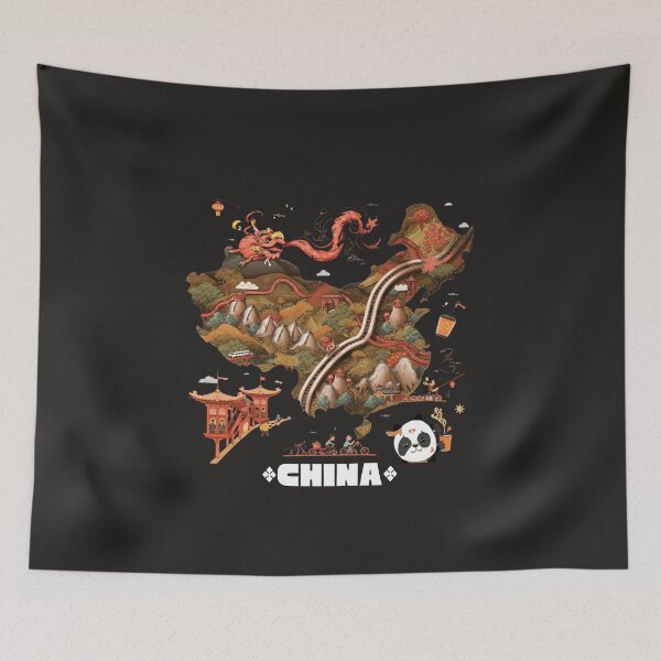 Item preview, Cute China Map Art with Dragon & Panda | Illustrated Travel designed and sold by TitanRN.