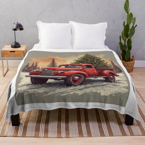 Item preview, Vintage Christmas Truck Art – Red Holiday Pickup with Decorated Tree Illustration designed and sold by infocart.