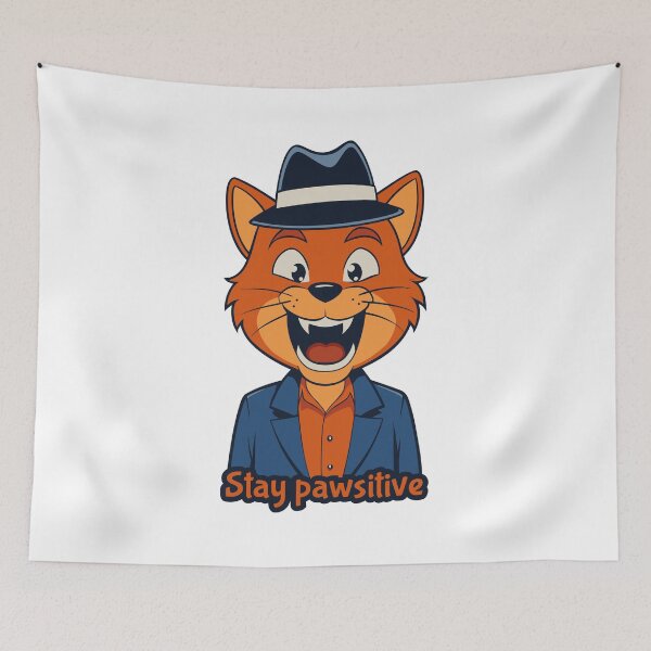Item preview, Stay Pawsitive - Smug Orange Cat Fedora Motivation designed and sold by Drawings Project.