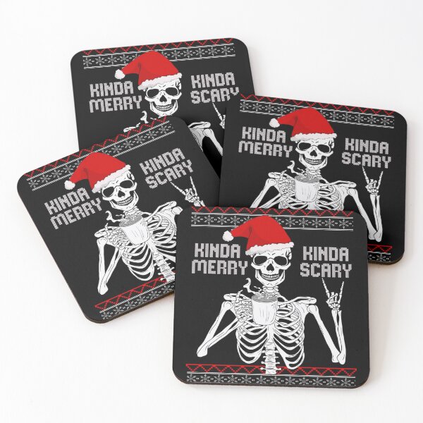 Item preview, Kinda Merry Kinda Scary Skeleton Drinking Coffee Rock Hand Sign designed and sold by GalenoHenley.
