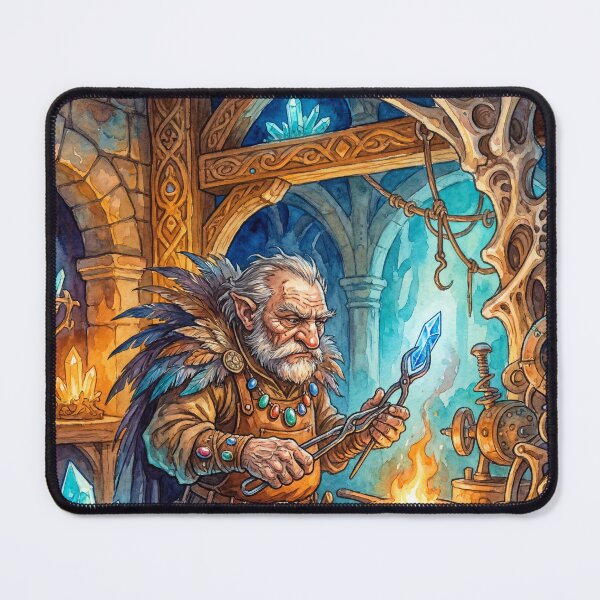 Item preview, Dwarf Crystal Smith creature of folklore watercolor artwork illustration designed and sold by Vintage Designs +.
