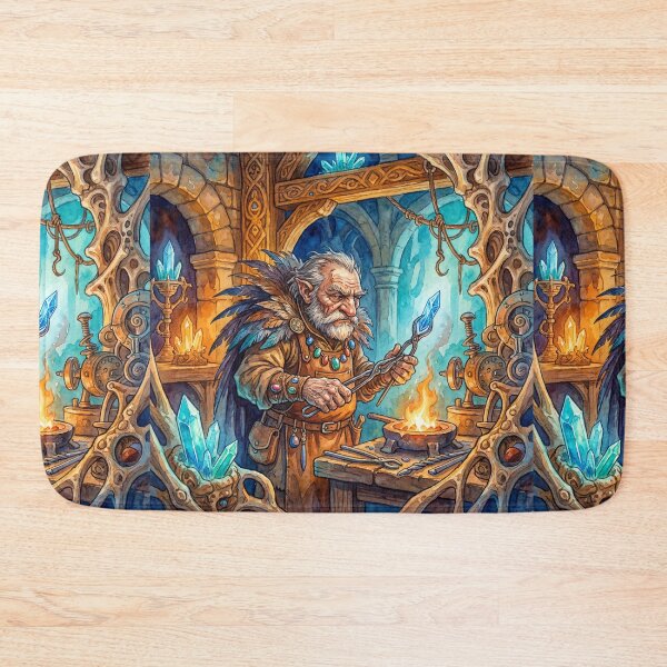 Item preview, Dwarf Crystal Smith creature of folklore watercolor artwork illustration designed and sold by Vintage Designs +.