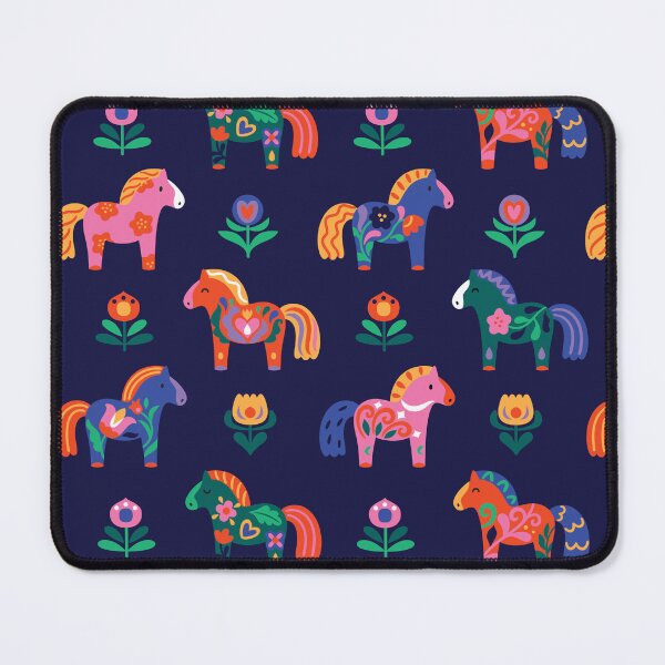 Item preview, Floral Dala Horses on navy designed and sold by PenguinHouse.