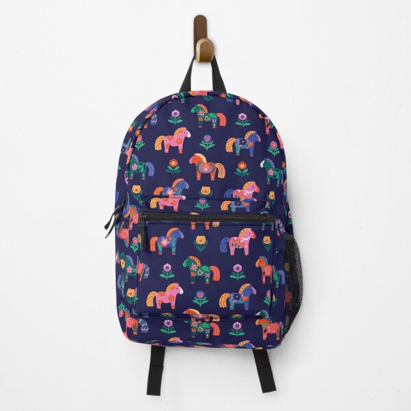 Item preview, Floral Dala Horses on navy designed and sold by PenguinHouse.