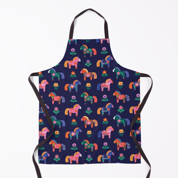 Item preview, Floral Dala Horses on navy designed and sold by PenguinHouse.