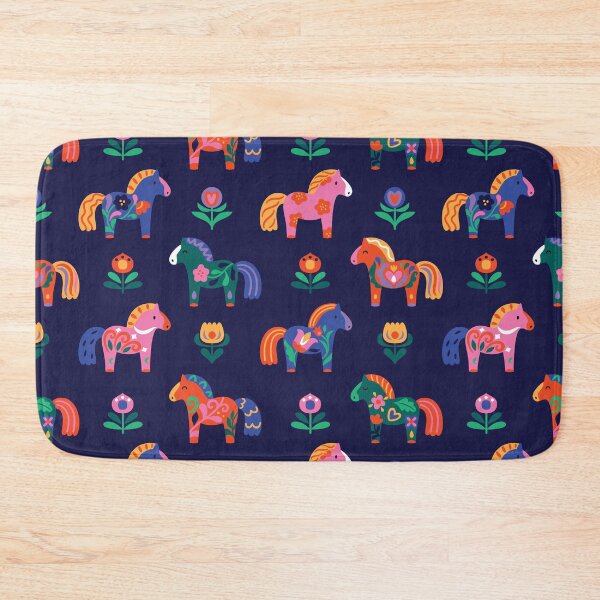 Item preview, Floral Dala Horses on navy designed and sold by PenguinHouse.